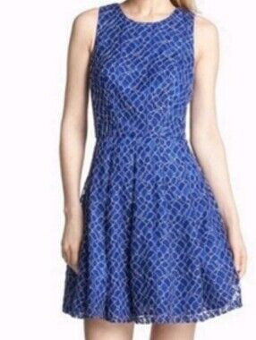 Xscape Royal Blue & White Sleeveless Fit-and-Flare Midi Dress. NWOT. SIZE 8